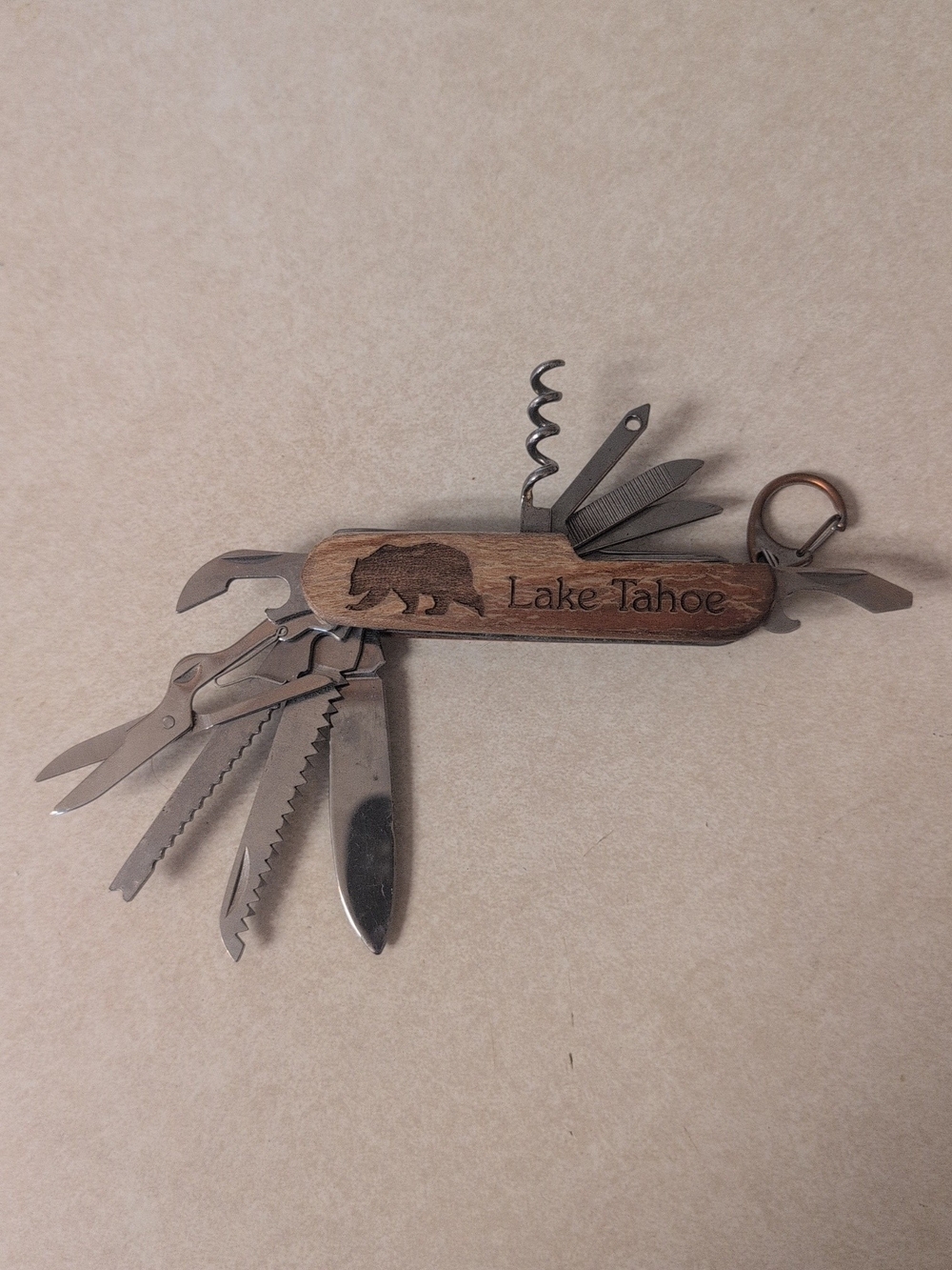 Wooden Pocket Multi-Tool – Lake Tahoe/Bear & Jesus Engraving